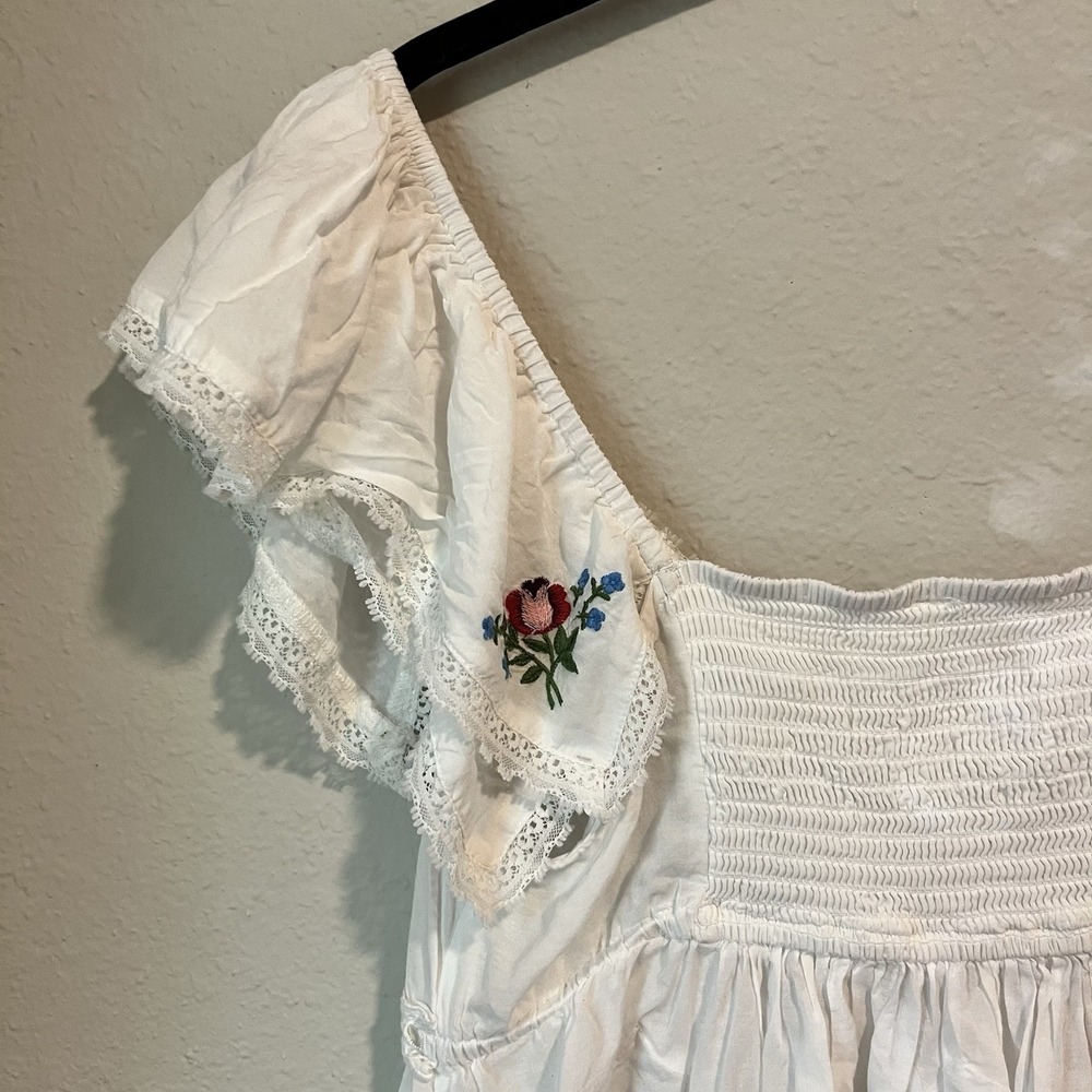 Anthropologie Top Small White Embroidered Patched Hanky Babydoll Bohemian Hippie - Picture 7 of 12